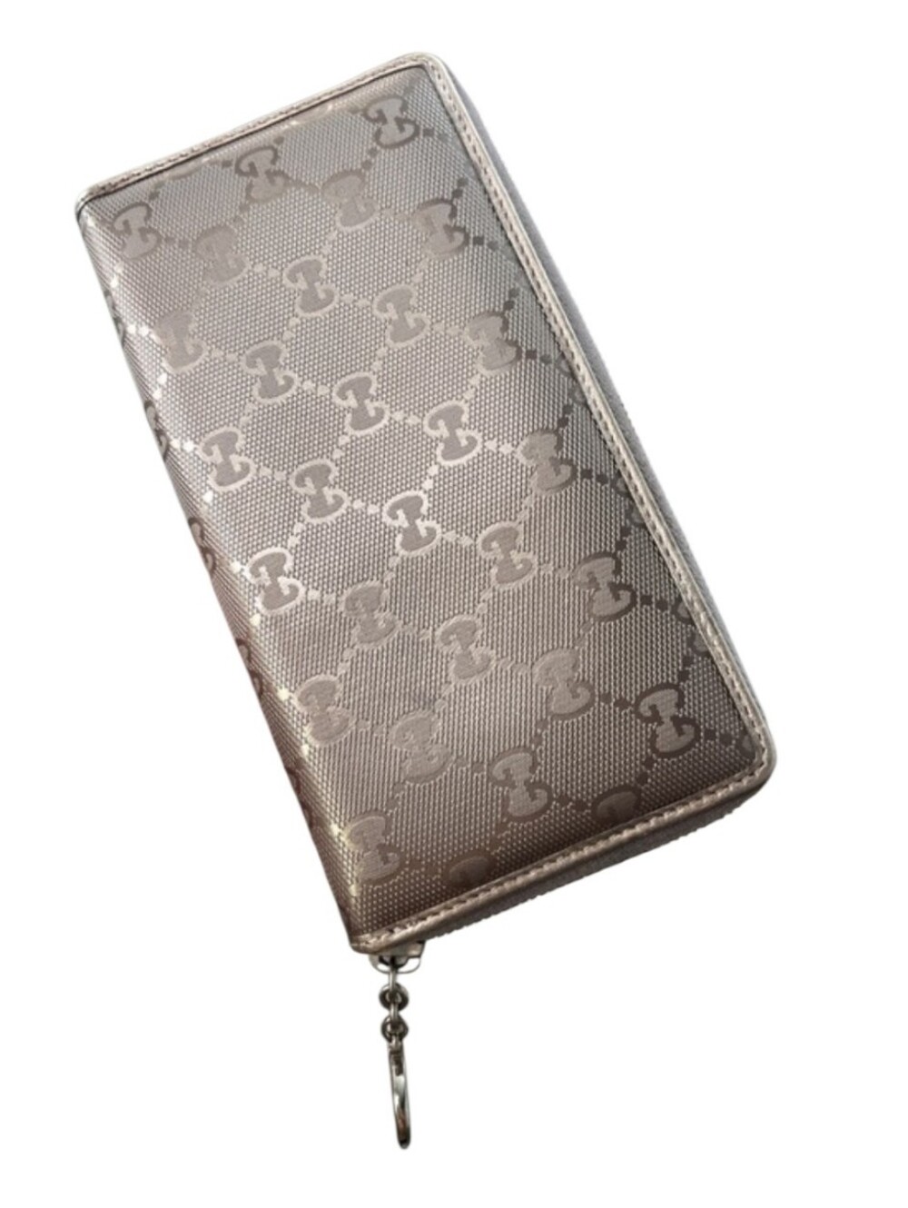 Gucci Guccissima Metallic Champagne Zip Around Wallet GG Monogram